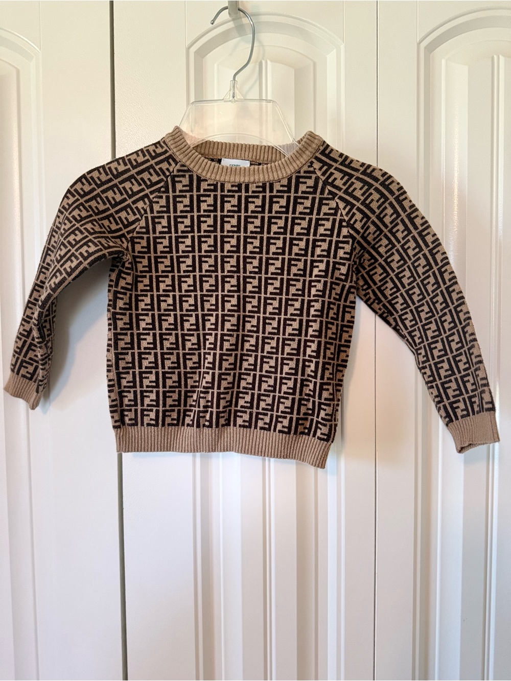 Fendi Kids Beige and Black Logo Knit Sweater